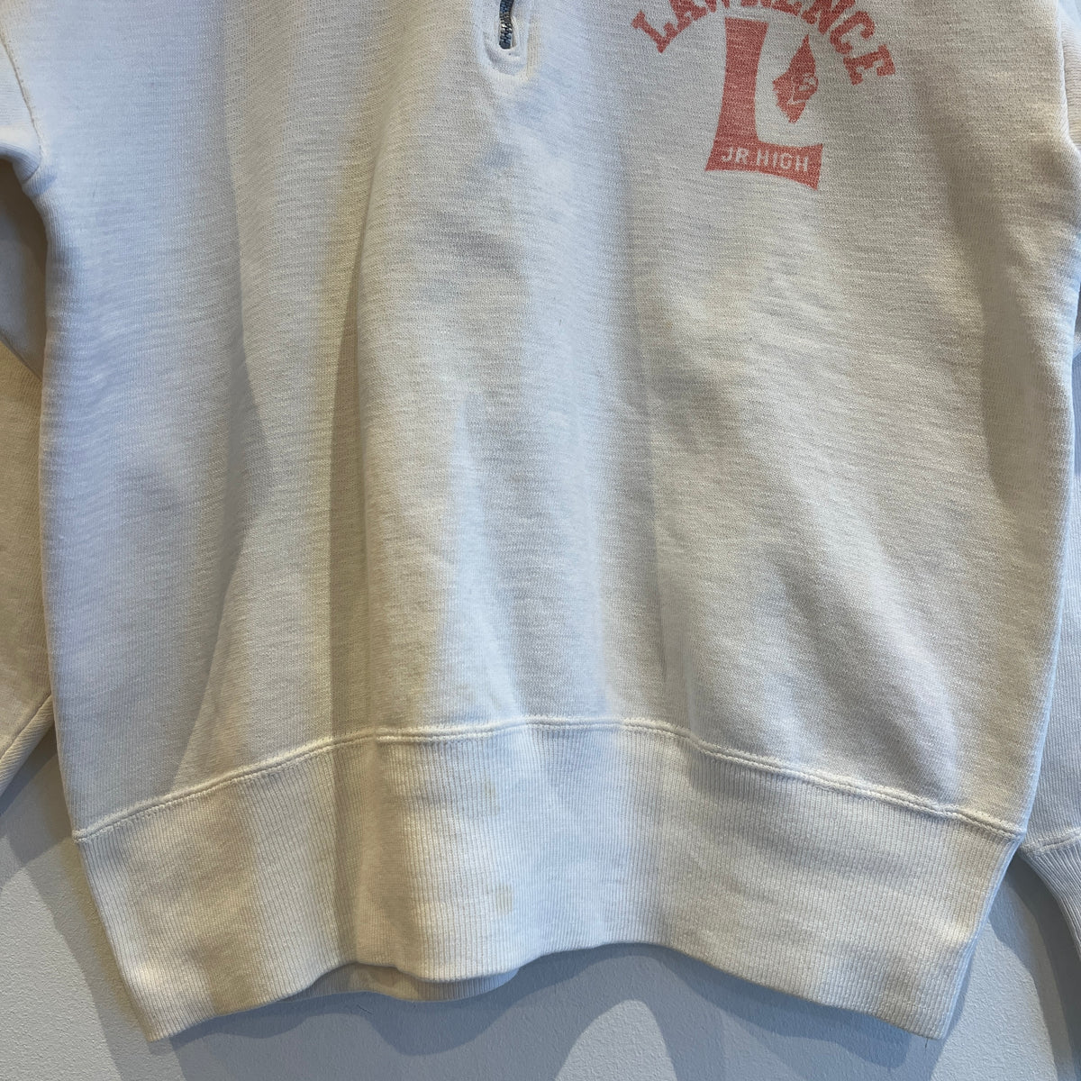 1951s ~ 1961s Champion Half Zip White Sweatshirt with Lawrance Jr. High Print