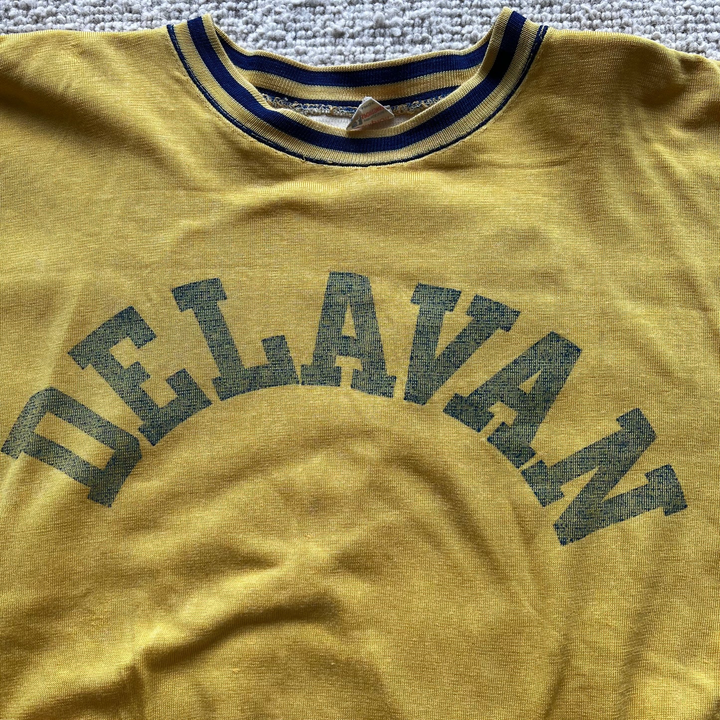 1950s Champion Faded Yellow and Blue Sweatshirt with Delavan 19 Print