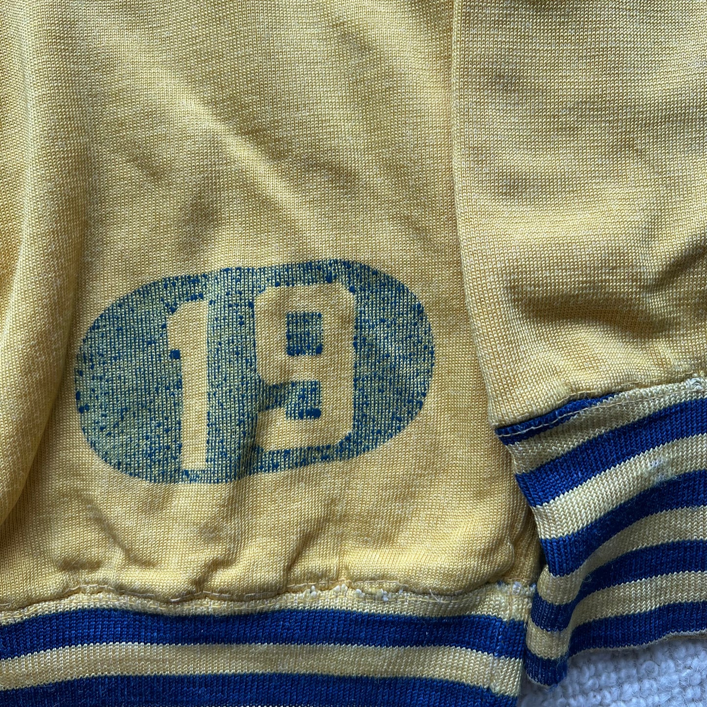 1950s Champion Faded Yellow and Blue Sweatshirt with Delavan 19 Print
