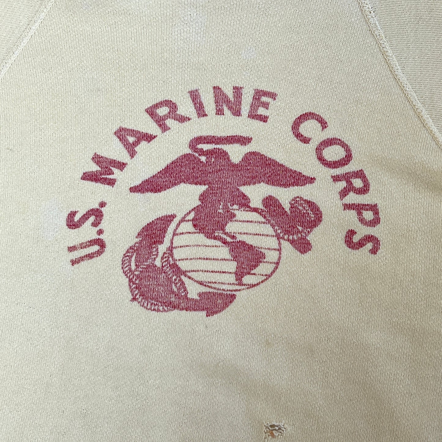 1960s U.S. Marine Corps Light Mustard Yellow Sweatshirt with Red Logo Print