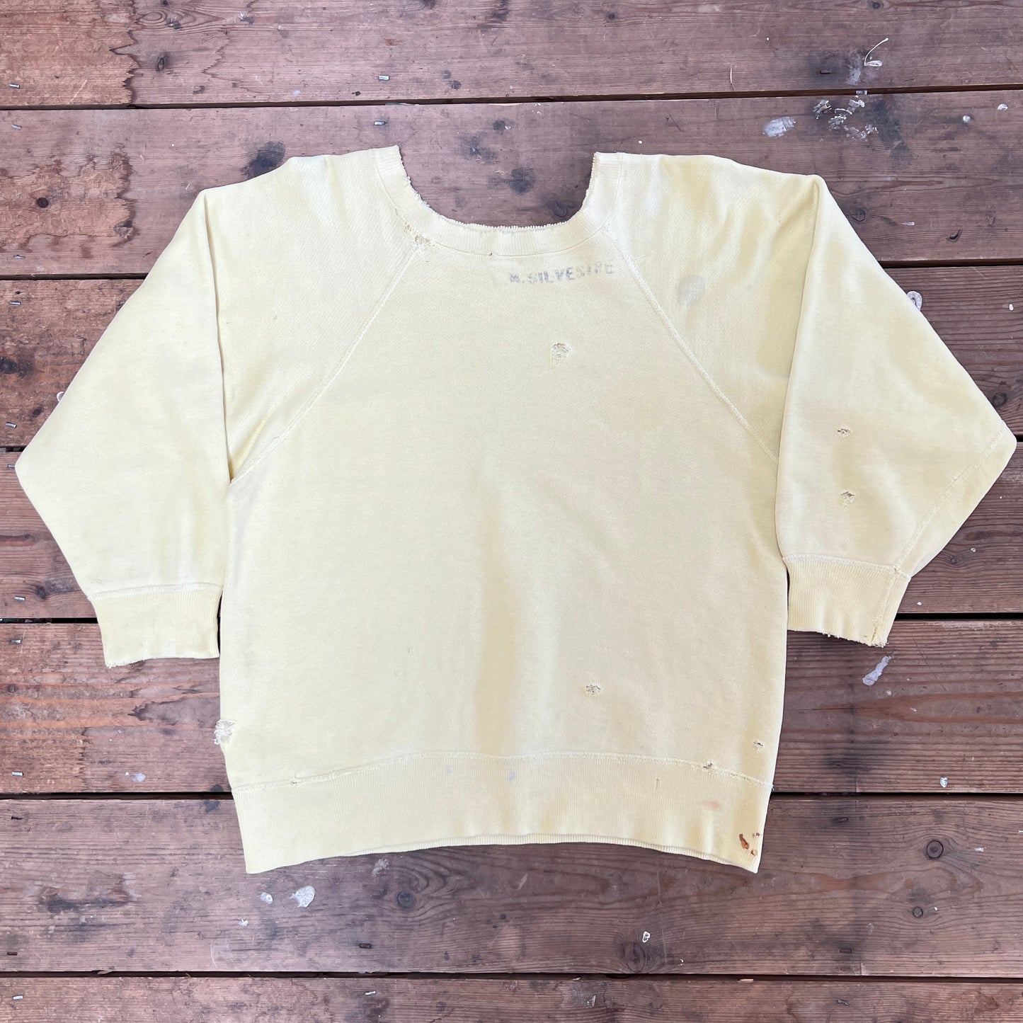 1960s U.S. Marine Corps Light Mustard Yellow Sweatshirt with Red Logo Print