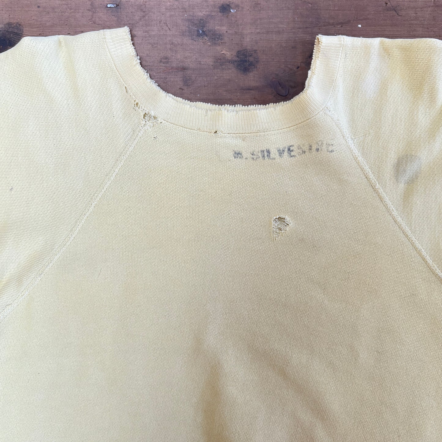 1960s U.S. Marine Corps Light Mustard Yellow Sweatshirt with Red Logo Print