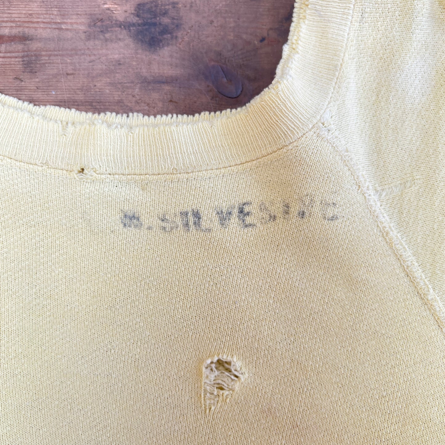 1960s U.S. Marine Corps Light Mustard Yellow Sweatshirt with Red Logo Print