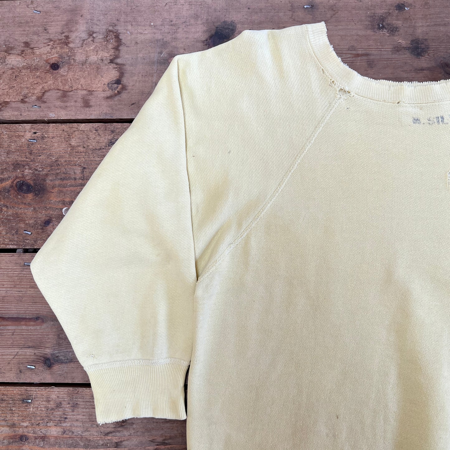 1960s U.S. Marine Corps Light Mustard Yellow Sweatshirt with Red Logo Print