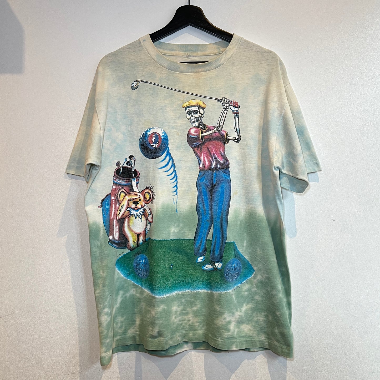 1994s Grateful Dead Tie Dye T-Shirt with Golfing Skeleton Print