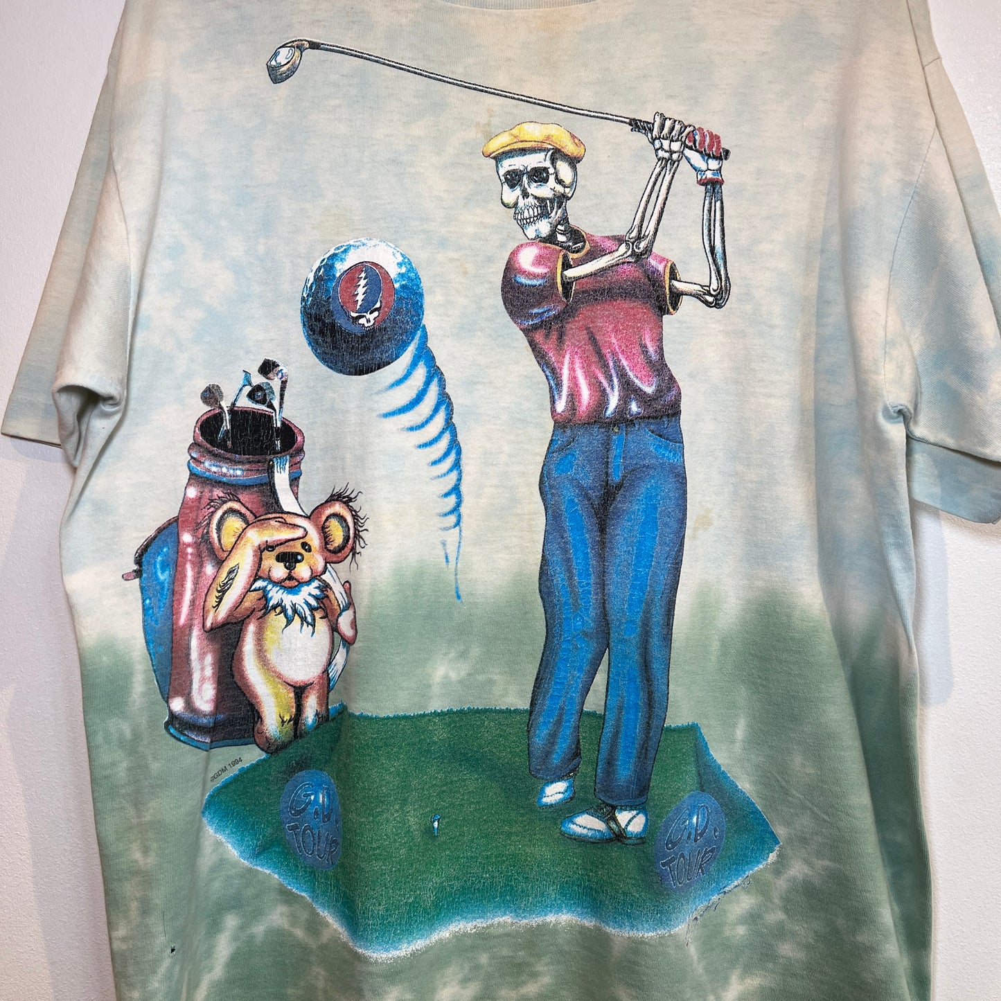 1994s Grateful Dead Tie Dye T-Shirt with Golfing Skeleton Print