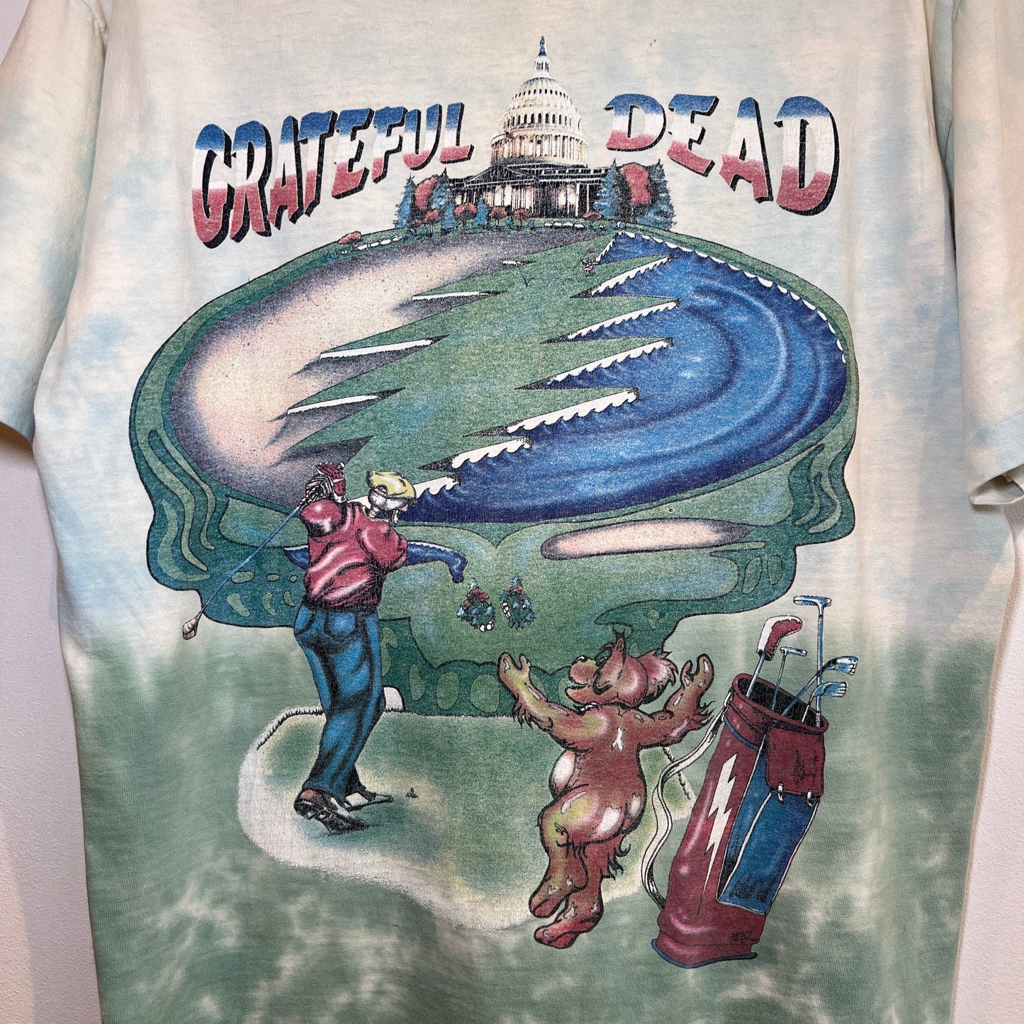1994s Grateful Dead Tie Dye T-Shirt with Golfing Skeleton Print