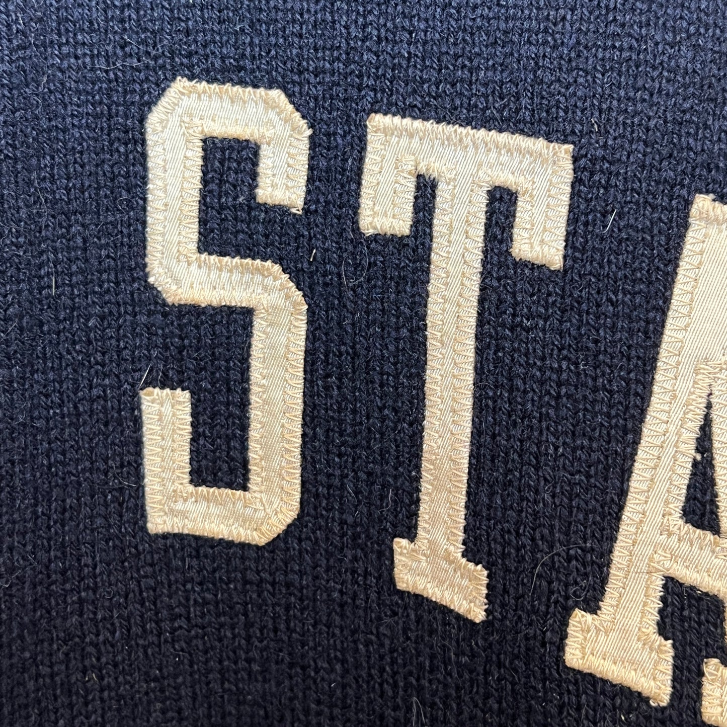 1950s King-O'Shea Half Zip Knit Navy Blue Sweater with Penn State Patches