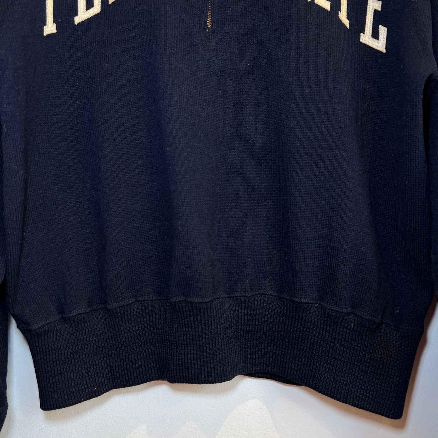 1950s King-O'Shea Half Zip Knit Navy Blue Sweater with Penn State Patches