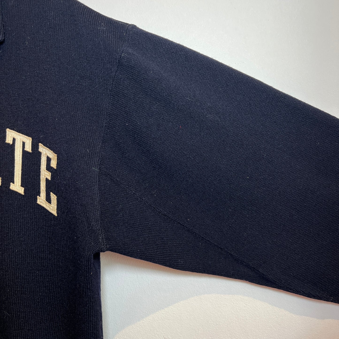 1950s King-O'Shea Half Zip Knit Navy Blue Sweater with Penn State Patches