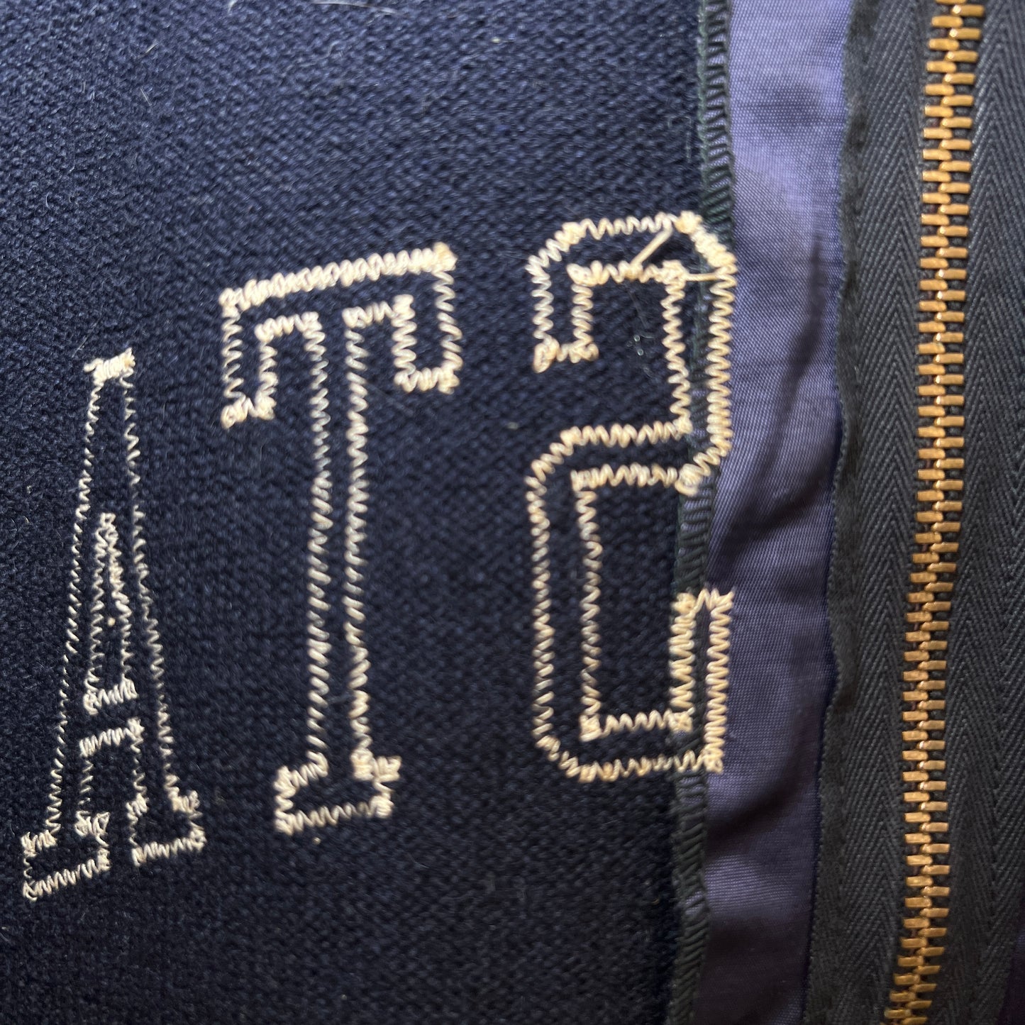 1950s King-O'Shea Half Zip Knit Navy Blue Sweater with Penn State Patches