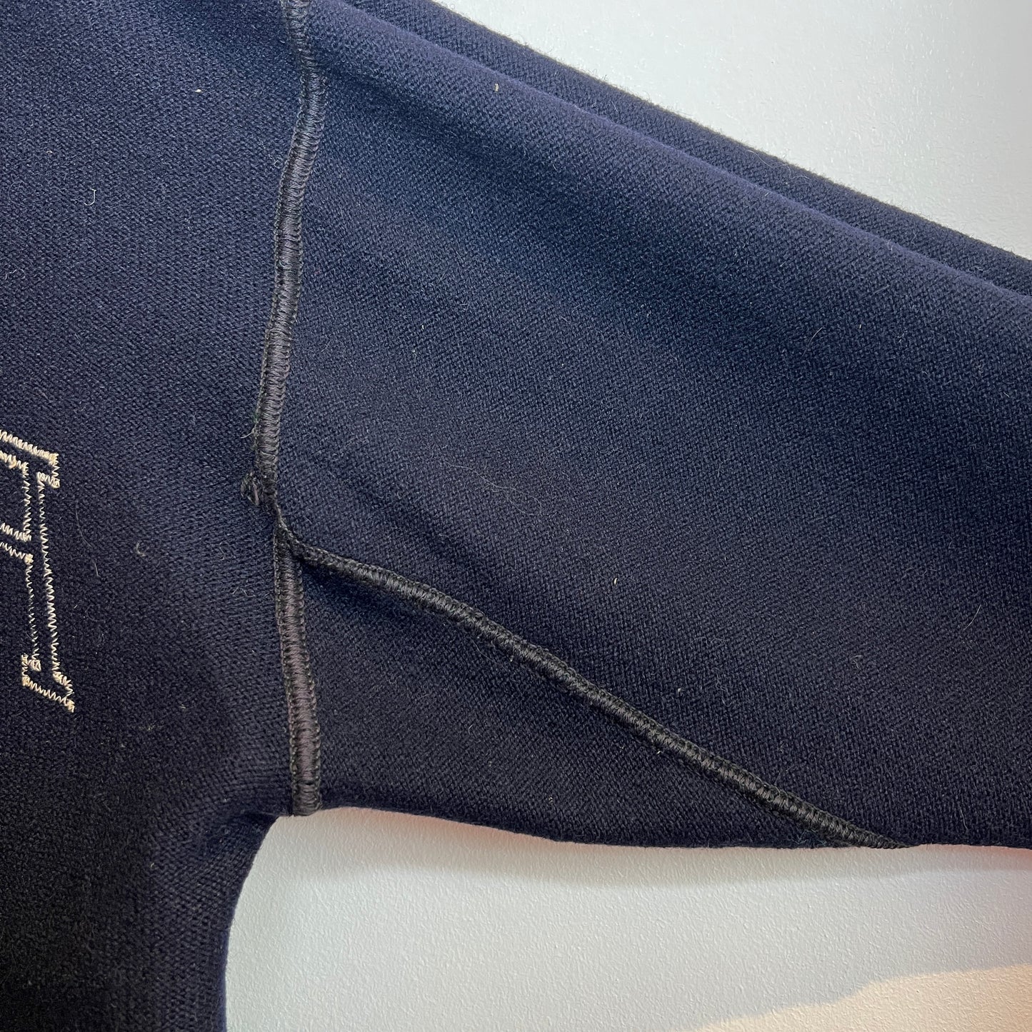 1950s King-O'Shea Half Zip Knit Navy Blue Sweater with Penn State Patches