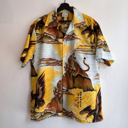 1970s KoleKole Hawaiian Shirts with Tiger and Eagle Print