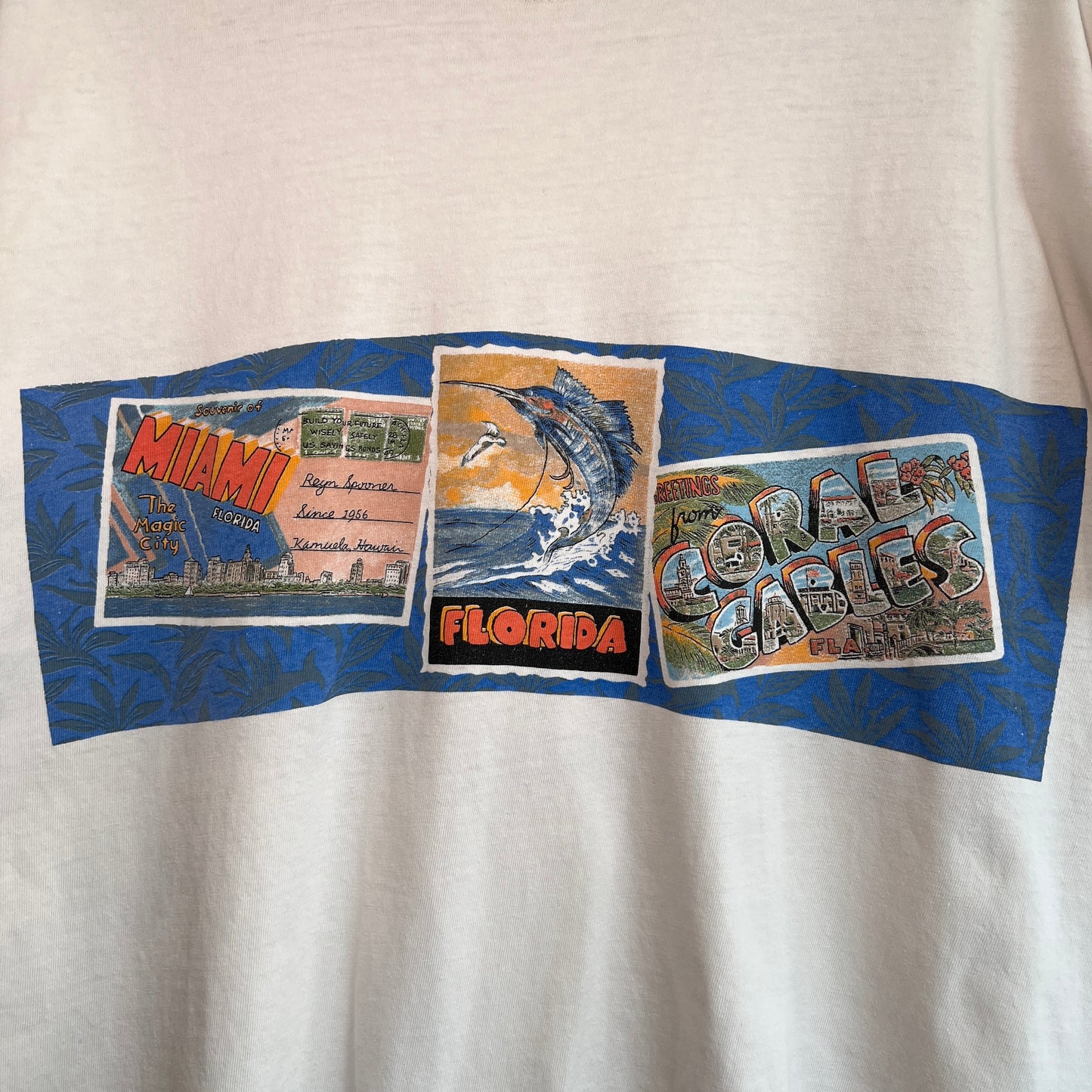 1990s Reyn Spooner T-Shirts with Miami Florida Postcard Dual Print