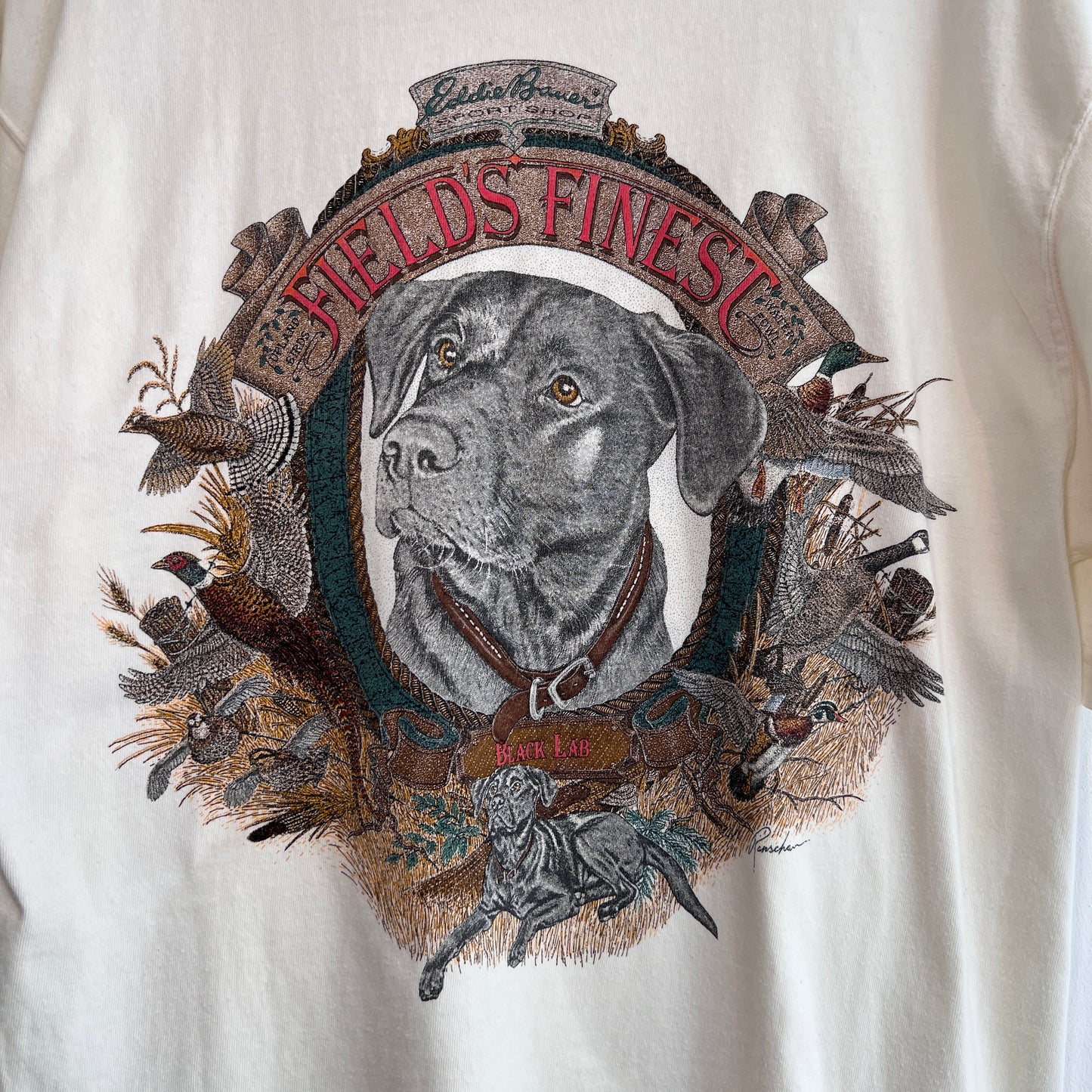 1990s Eddie Bauer Pocket T-Shirts with Dog Print