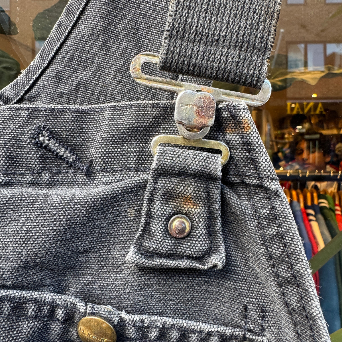 1980s Carhartt Workwear Denim Faded Black Overall W38", L29"