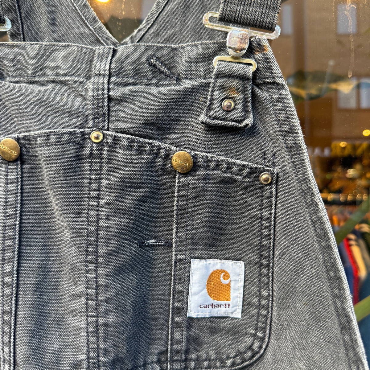 1980s Carhartt Workwear Denim Faded Black Overall W38", L29"