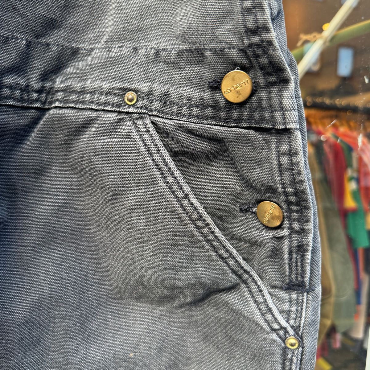 1980s Carhartt Workwear Denim Faded Black Overall W38", L29"
