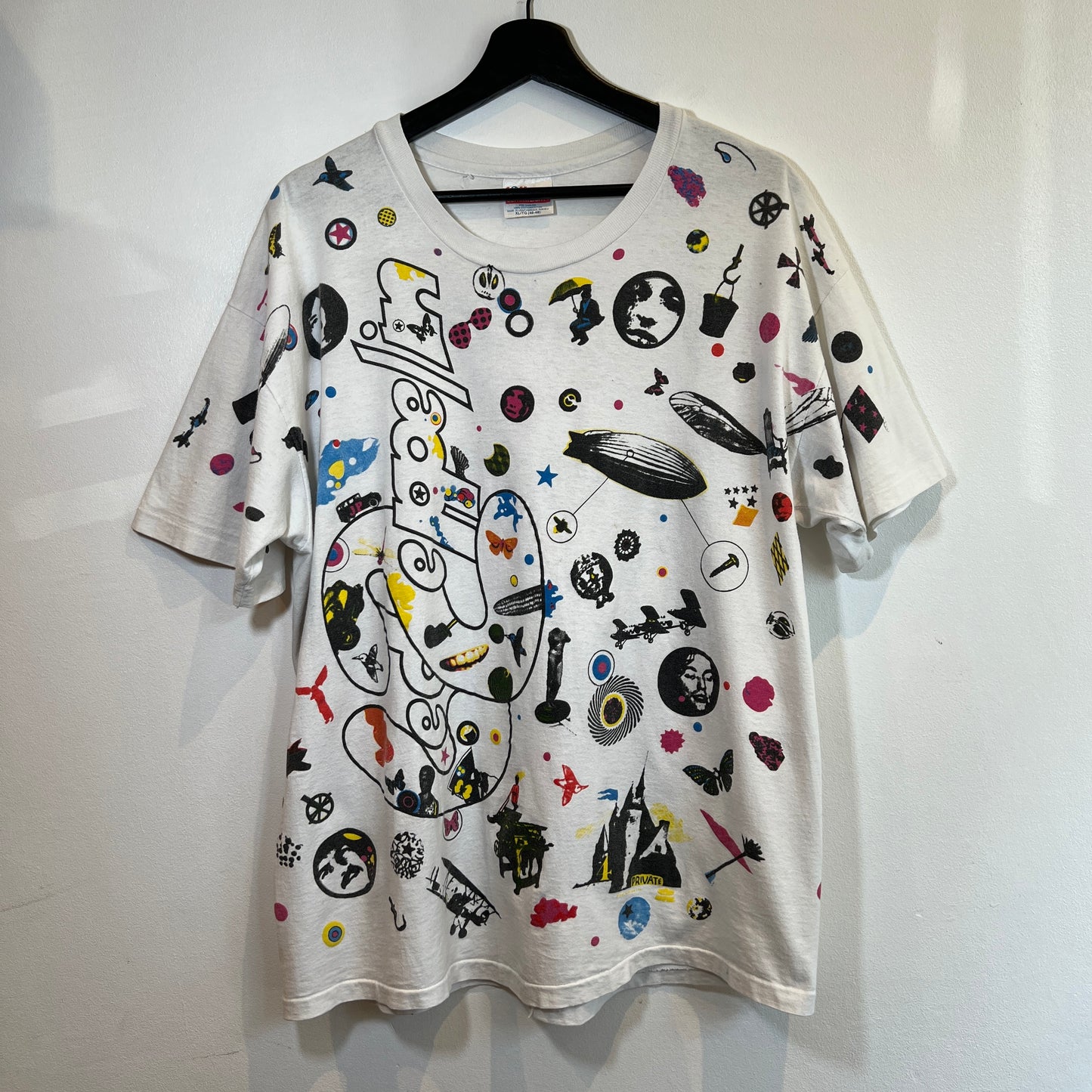 1993s Led Zeppelin White T-Shirt with Led Zeppelin III Album Cover All Over Print
