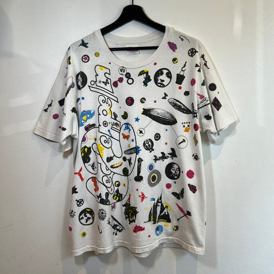 1993s Led Zeppelin White T-Shirt with Led Zeppelin III Album Cover All Over Print