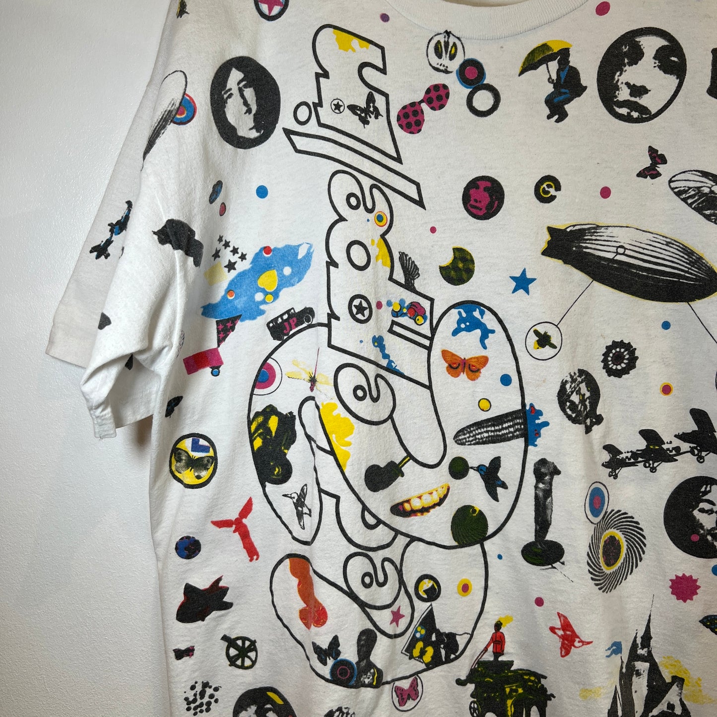 1993s Led Zeppelin White T-Shirt with Led Zeppelin III Album Cover All Over Print