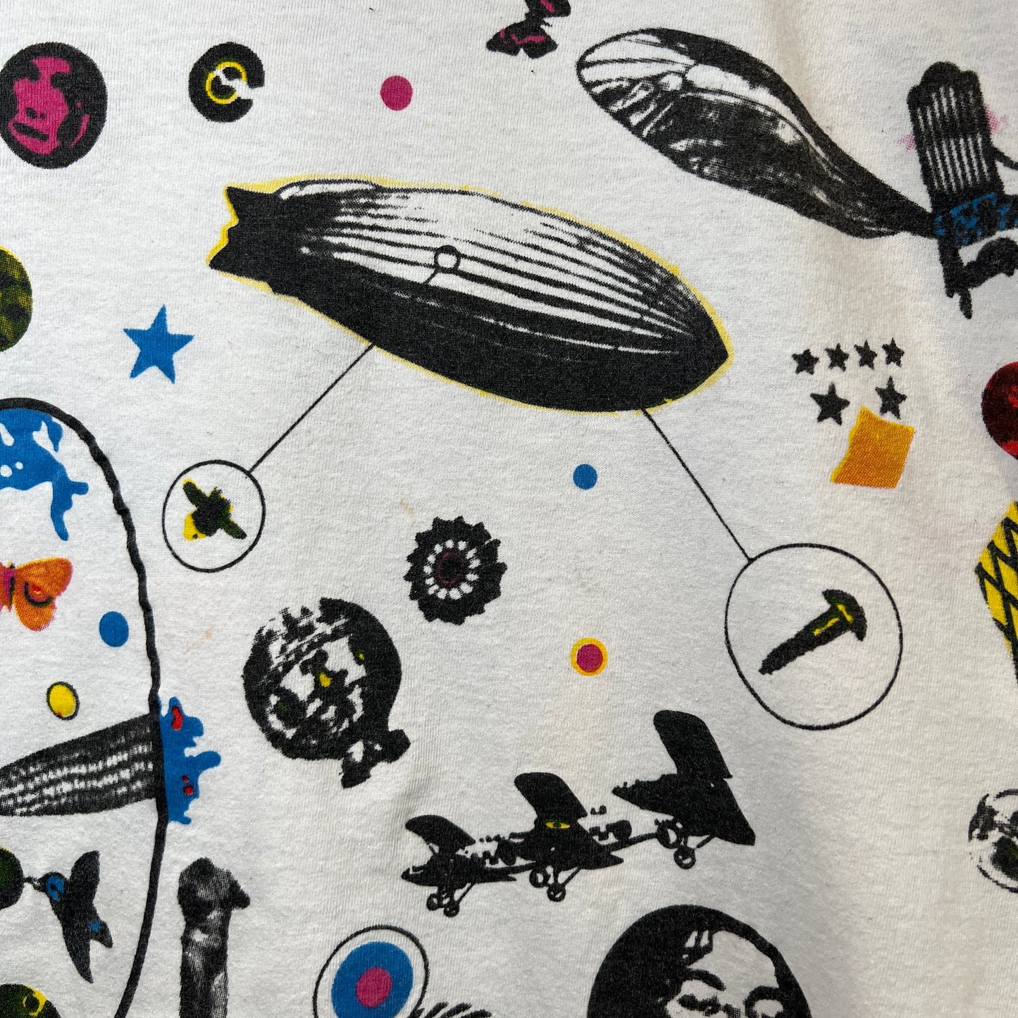 1993s Led Zeppelin White T-Shirt with Led Zeppelin III Album Cover All Over Print