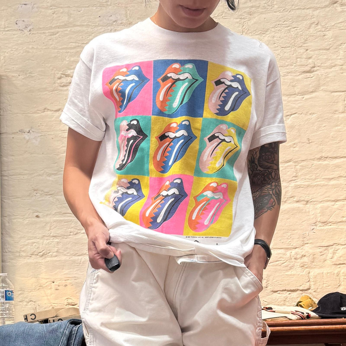 1989s Rolling Stones Pop Art Logo T-Shirt with The North American Tour 1989 Print