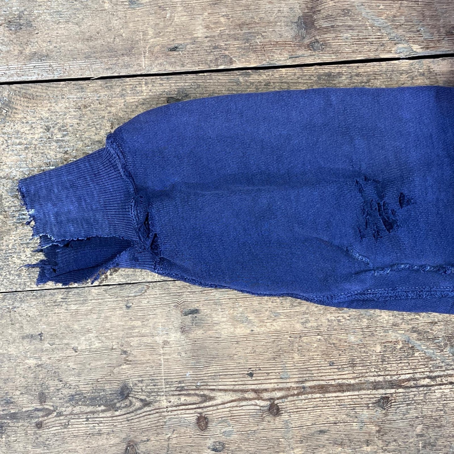 1950s ~ 1960s Pilgrim Faded & Distressed Navy Blue Waffle Thermal Lined Hoodie Sweatshirt