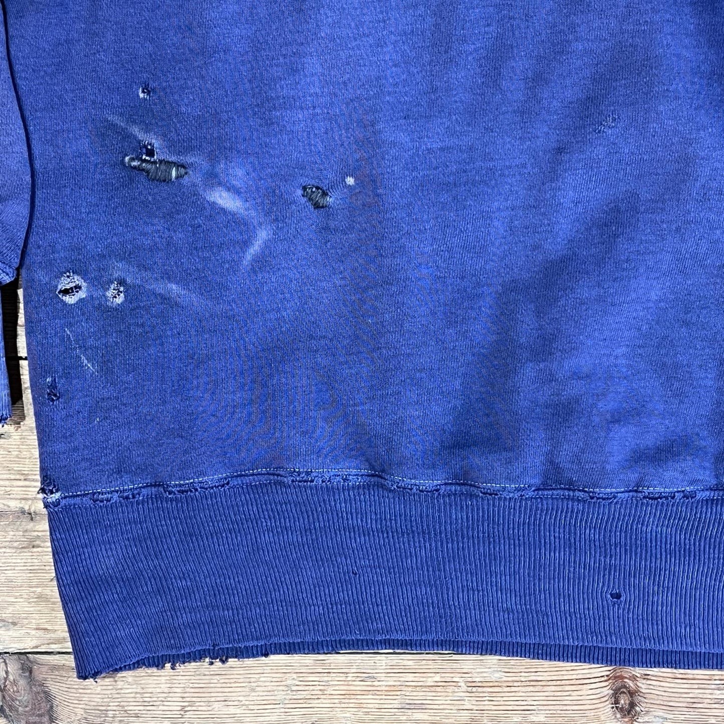 1950s ~ 1960s Pilgrim Faded & Distressed Navy Blue Waffle Thermal Lined Hoodie Sweatshirt