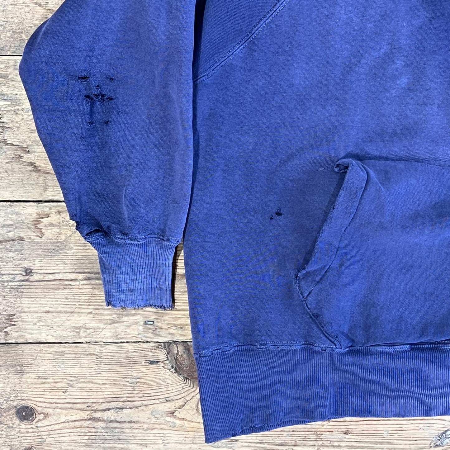 1950s ~ 1960s Pilgrim Faded & Distressed Navy Blue Waffle Thermal Lined Hoodie Sweatshirt