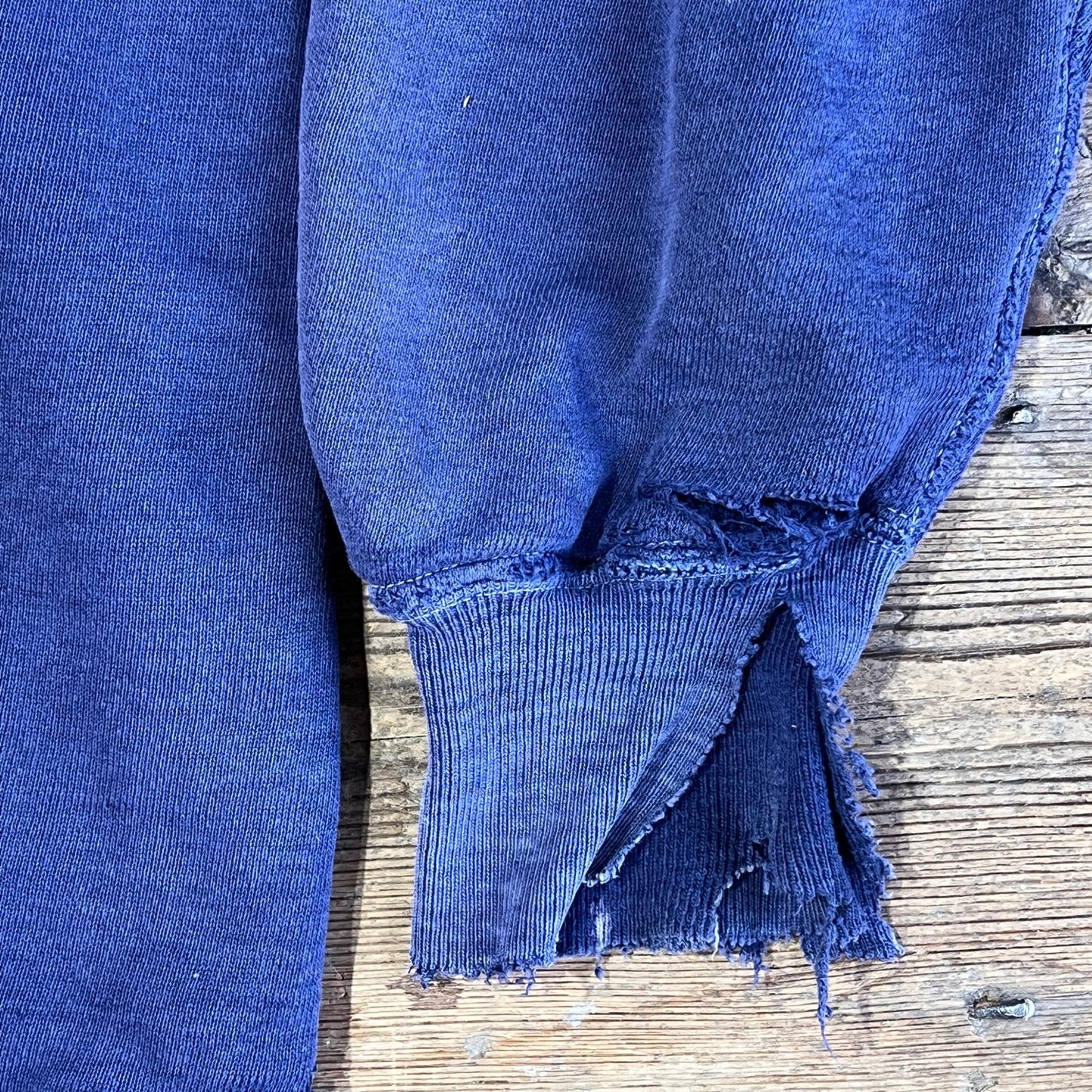 1950s ~ 1960s Pilgrim Faded & Distressed Navy Blue Waffle Thermal Lined Hoodie Sweatshirt