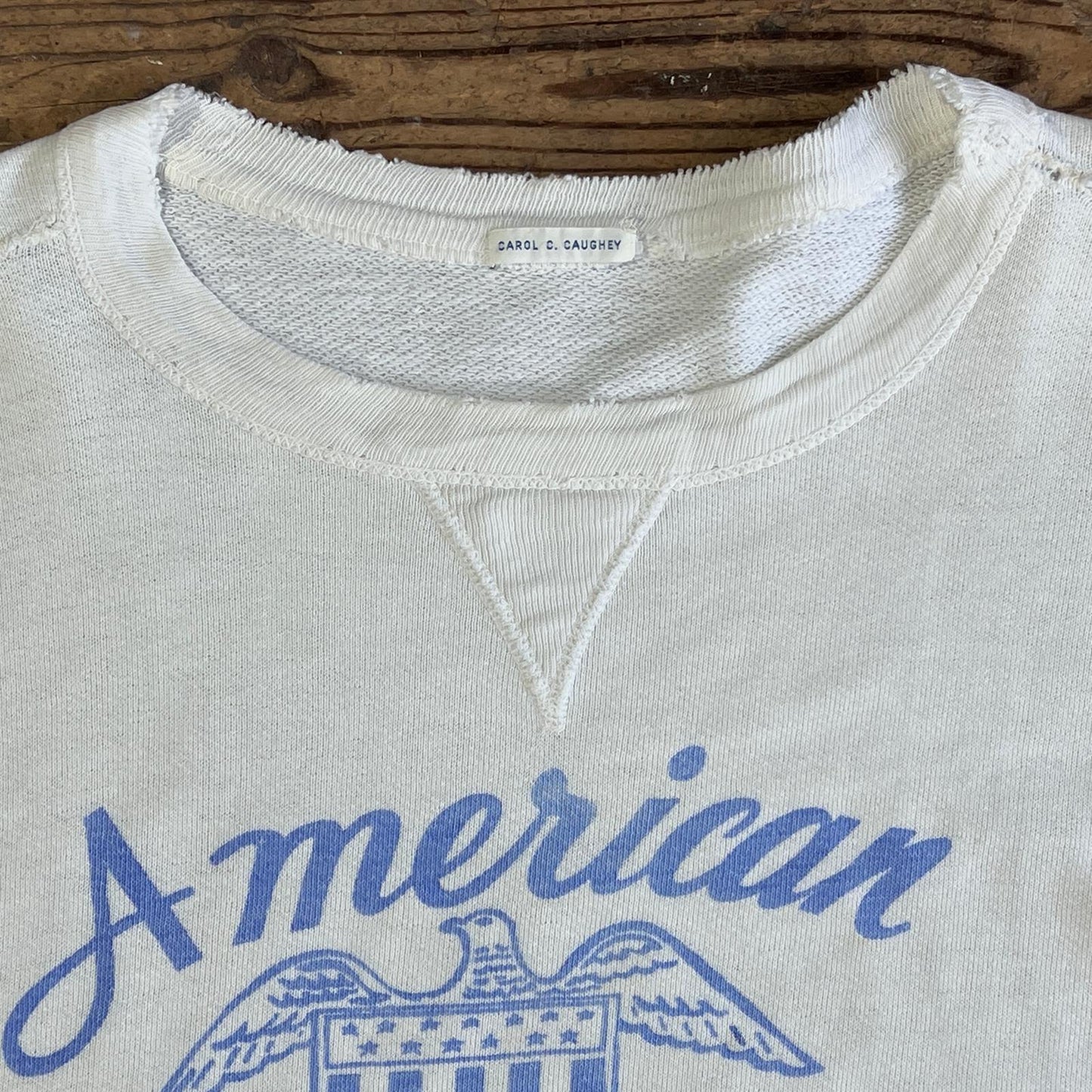 1950s Single V White Sweatshirt with American Field Service Print
